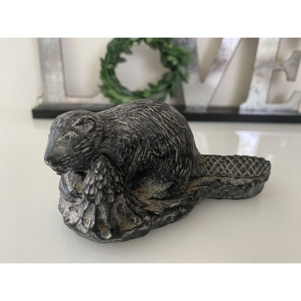 Vintage Wolf Original Sculpture The Beaver Black Carved Soapstone Inuit Canada